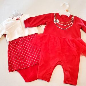 Two 0-3 Month Brand New Baby Girl Christmas Outfit